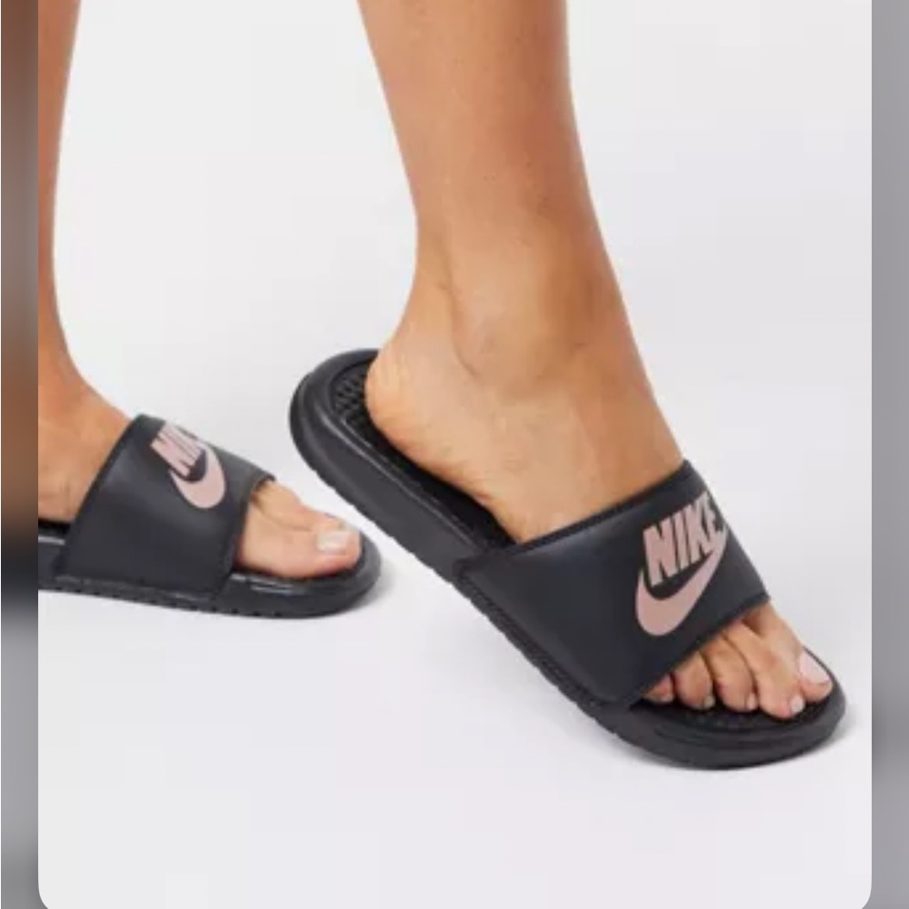NIKE girls rose gold slides